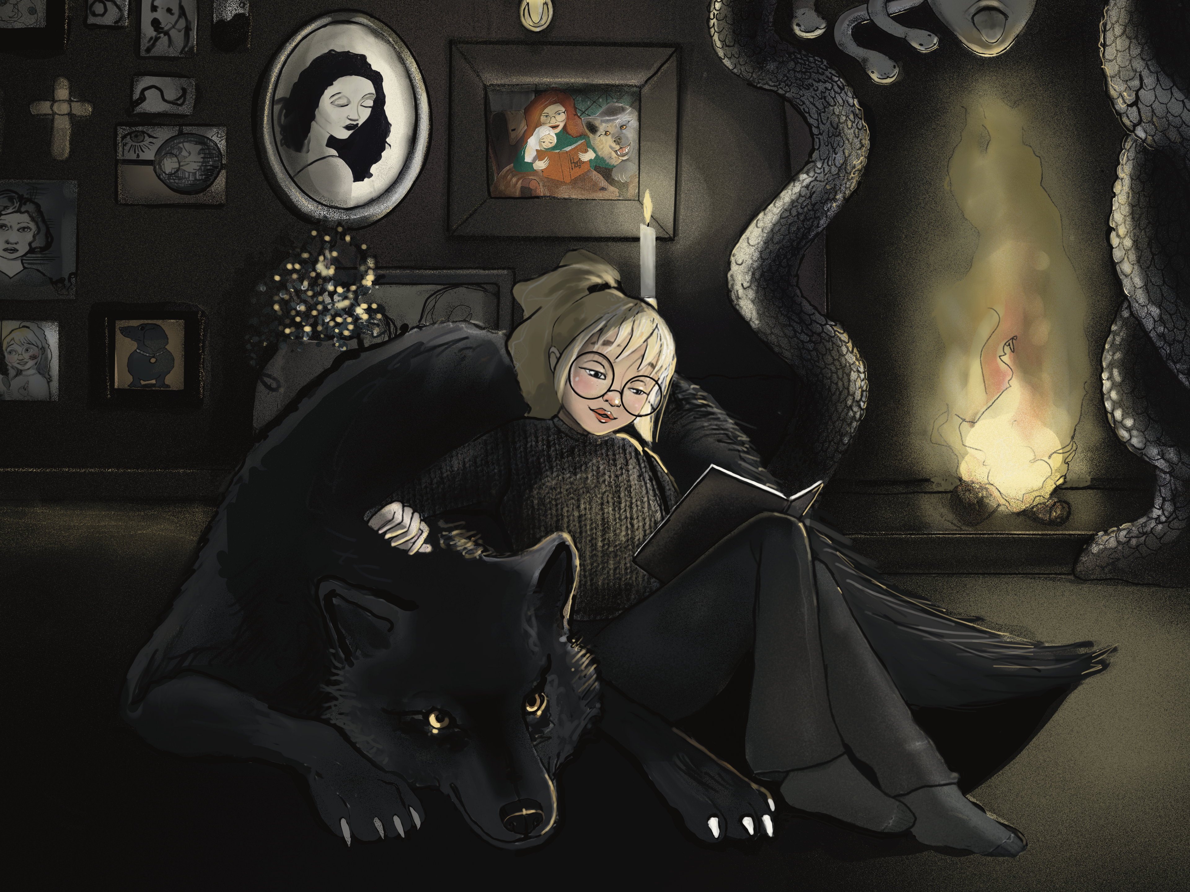 Luna and Wulfric by the fire